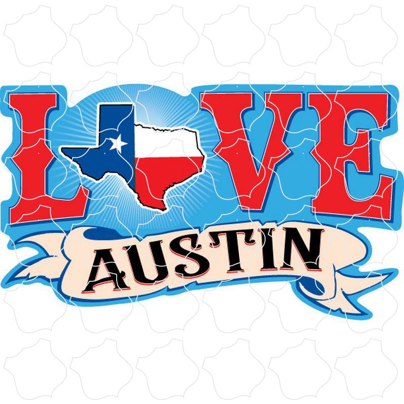 Austin, TX Love State Shape Banner