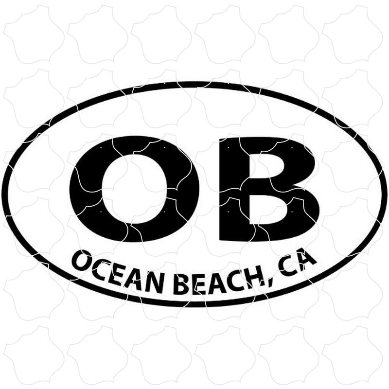 Ocean Beach, CA Black & White Euro Oval