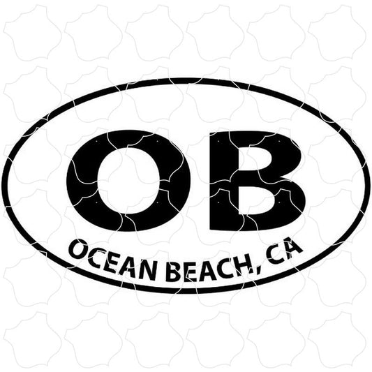 Ocean Beach, CA Black & White Euro Oval