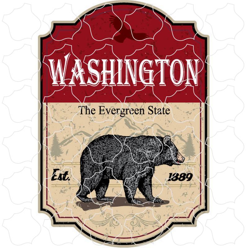 Washington Red Sign with Bear