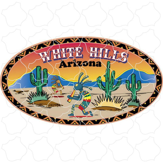 White Hills Arizona Kokopelli Desert Scene Oval