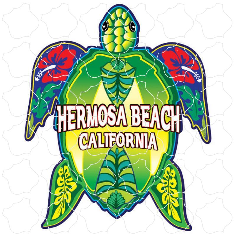 Hermosa Beach, California Green Sea Turtle with Red Flowers Vertical