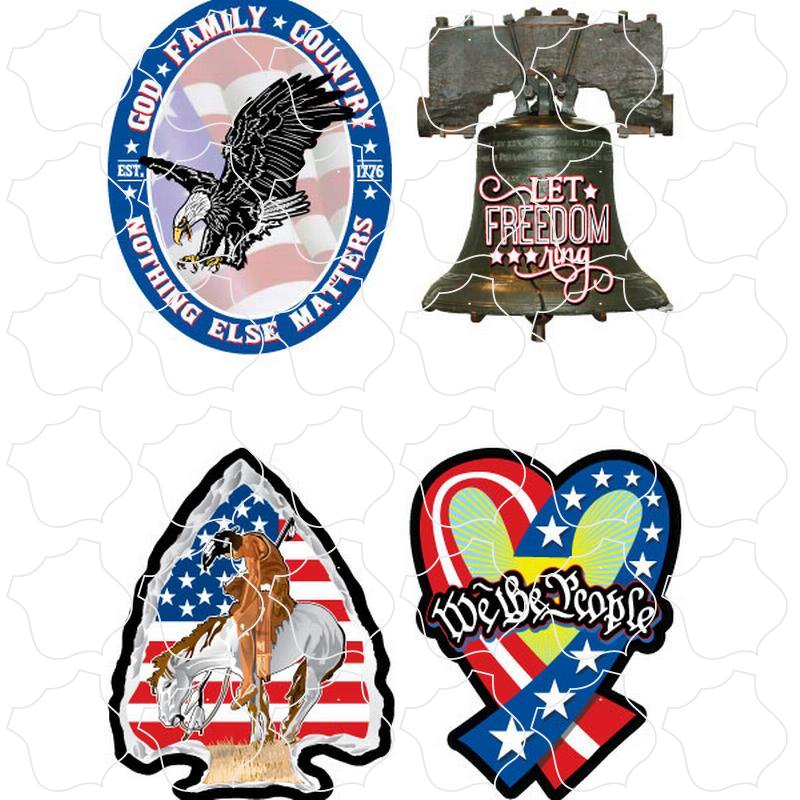 Assorted American-themed Stickers Let Freedom Ring 4 Up Sticker Sheet