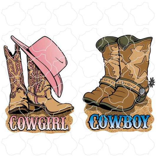 Novelty Cowgirl and Cowboy Boots 2 Up Sticker Sheet