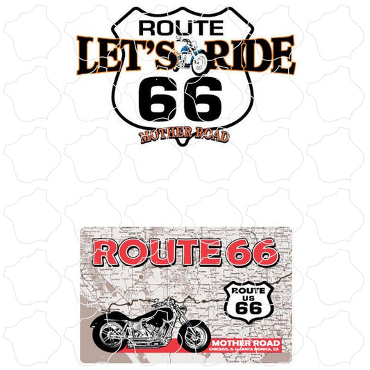 Route 66 Lets Ride Shield and Motorcycle Map