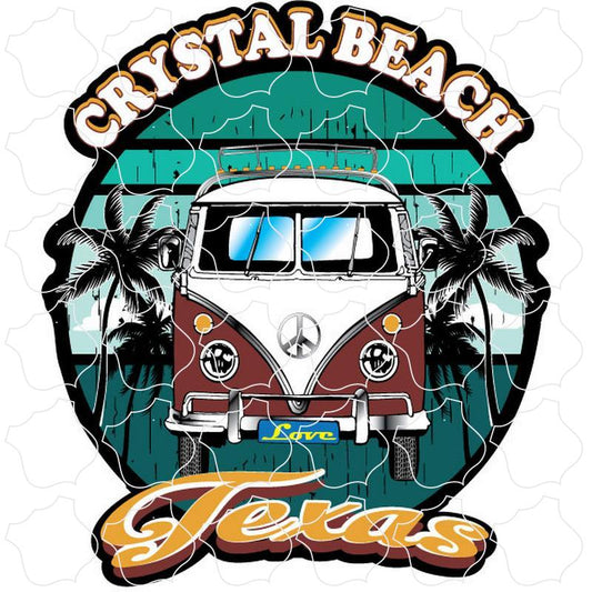 Crystal Beach, TX Burgundy Bus Front View on Circle