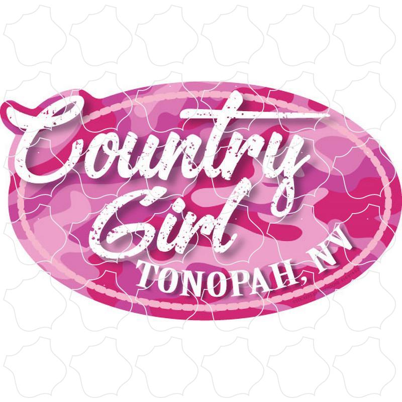 Tonopah, NV Country Girl Euro Oval on Pink Camo Background