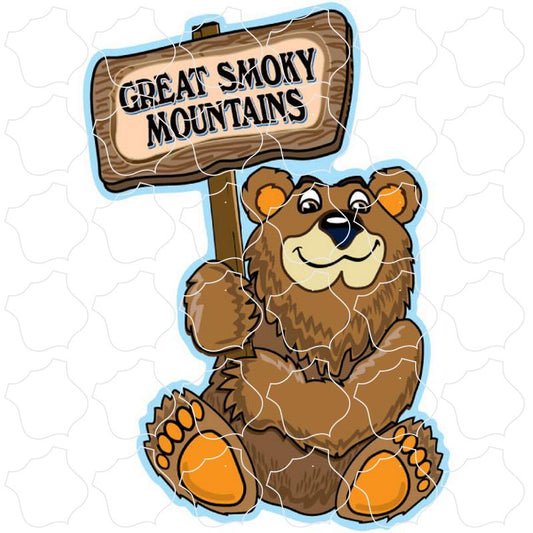 Great Smokies Sitting Bear Holding Sign