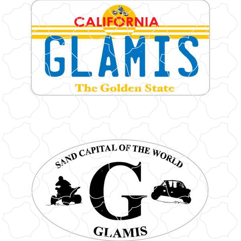 Glamis California License Plate & Sand Capital Euro Oval 2 Up Sticker Sheet