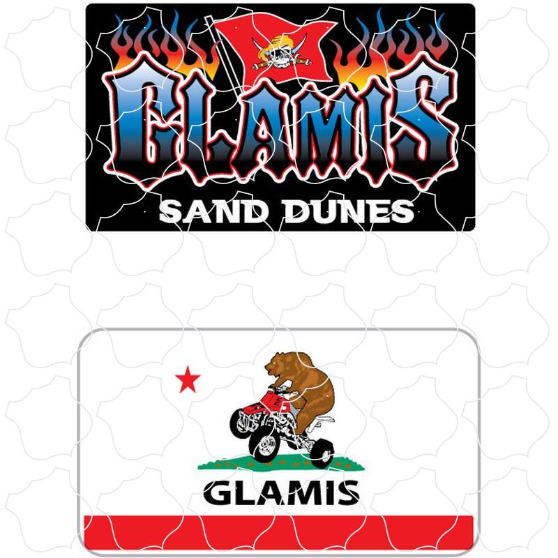 Glamis Fire Sand Dunes & California Flag Quad Bear 2 Up Sticker Sheet