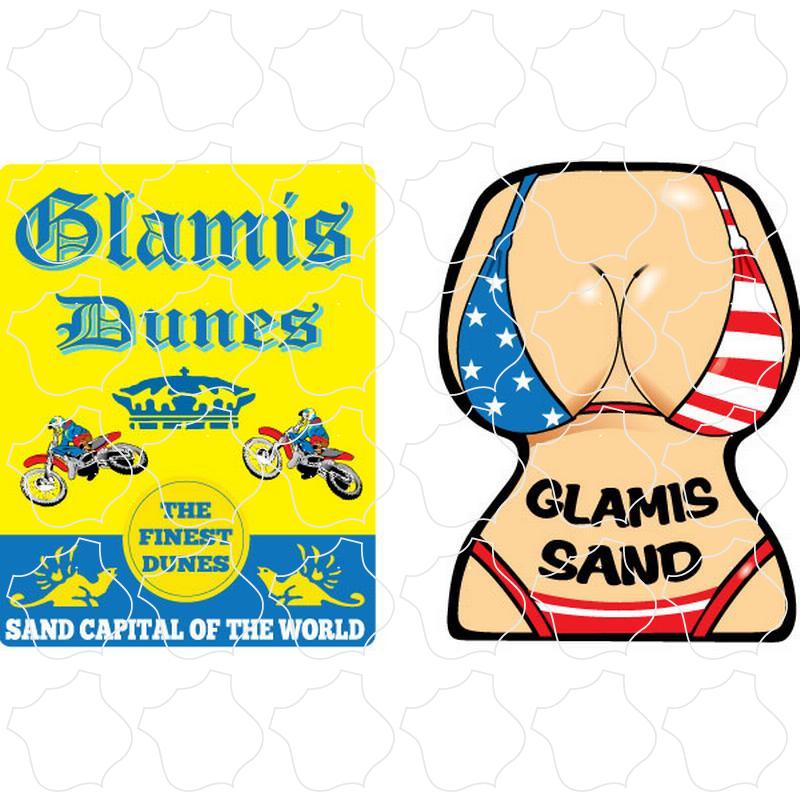 Glamis World Sand Capital & American Flag Bikini Torso 2 Up Sticker Sheet