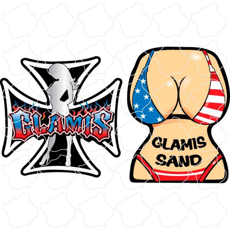 Glamis Girl Iron Cross & American Flag Bikini Torso 2 Up Sticker Sheet