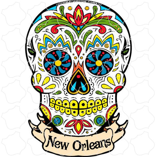 New Orleans White Banner Sugar Skull