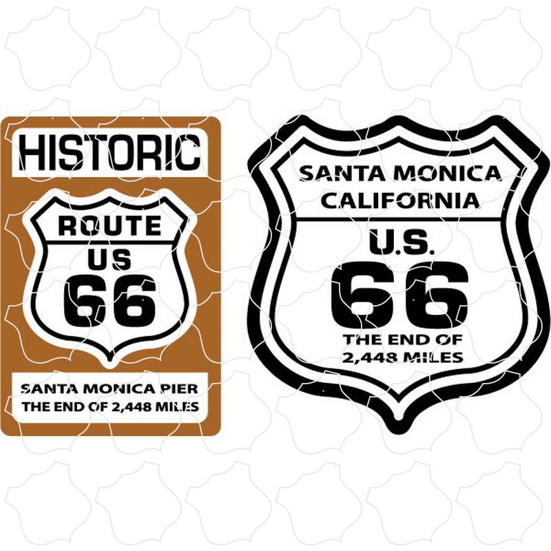 Santa Monica, CA Route 66 Historic Brown Sign & Black White Shield