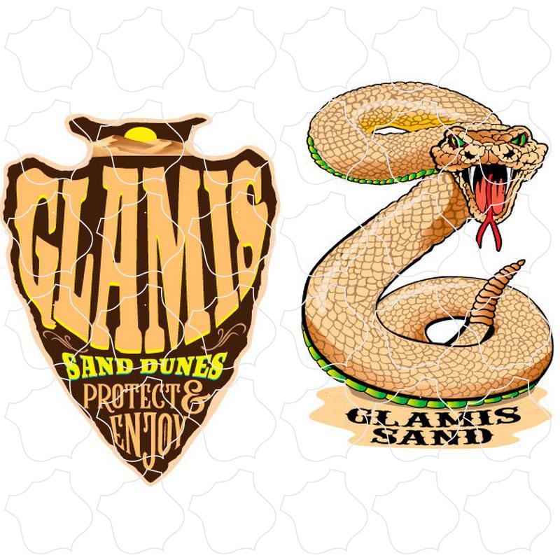 Glamis Sand Dunes Arrowhead & Rattlesnake 2 Up Sticker Sheet