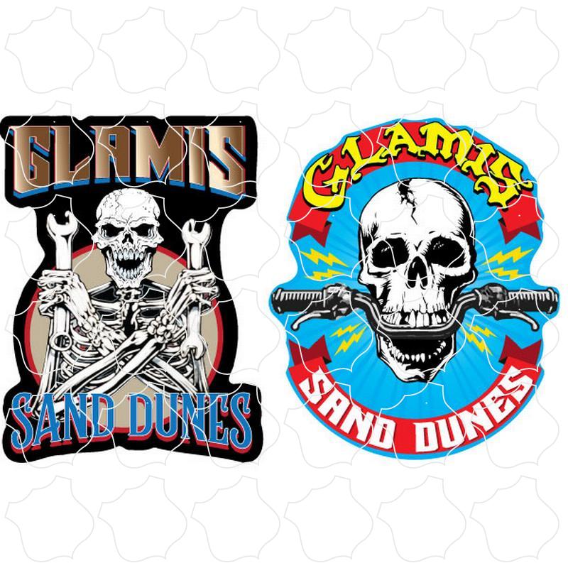 Glamis Skeleton Holding Wrenches & Handle Bar Skull 2 Up Sticker Sheet