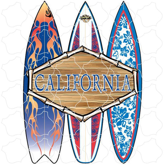 California 3 Surfboards Wood Sign