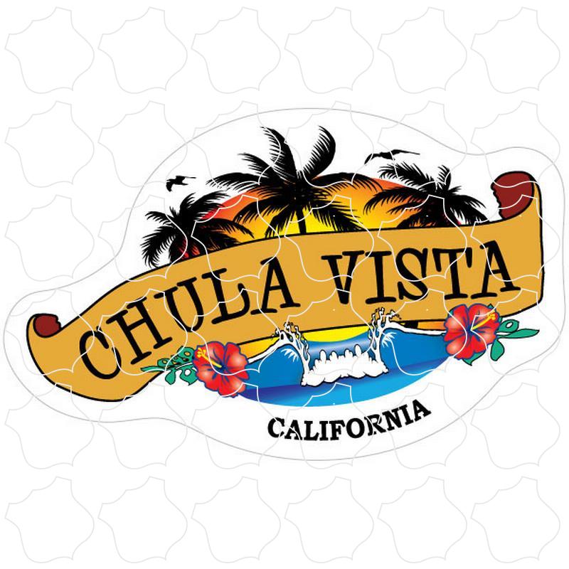 Chula Vista, CA Wave & Palm Trees Scroll