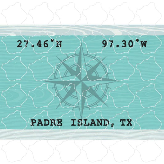 Padre Island, TX Latitude & Longitude Blue Sign