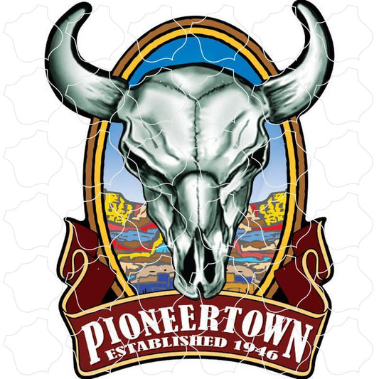 Pioneertown, CA Steer Skull with Red Banner