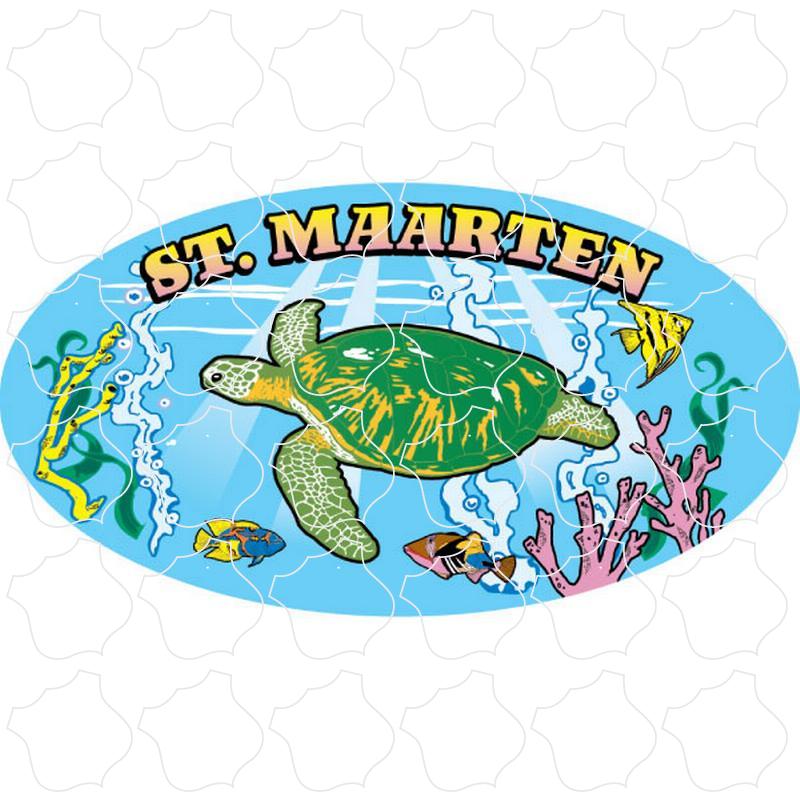 St Maarten Turtle In The Sea Oval