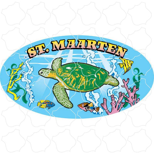 St Maarten Turtle In The Sea Oval