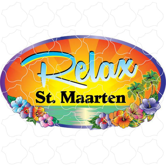 St Maarten Relax Beach Scene Oval