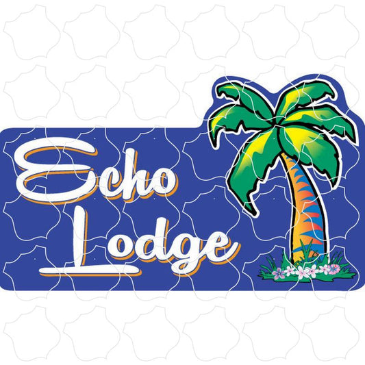 Echo Lodge Palm Tree on Purple Rectangle