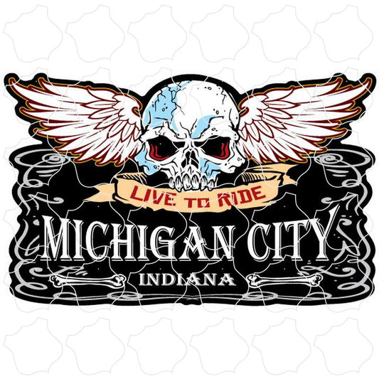 Michigan City, IN Live To Ride Skull Wings