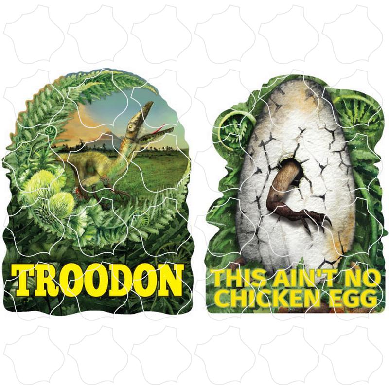 Troodon and This Ain't No Chicken Egg Dinosaur 2 Up Sticker Sheet