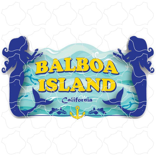 Balboa Island, CA Mermaid Silhouette Border