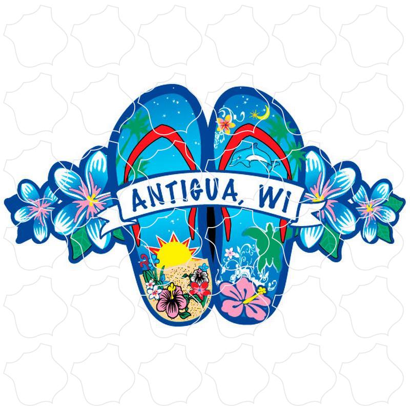 Anitgua, WI Blue Flower Flip Flops