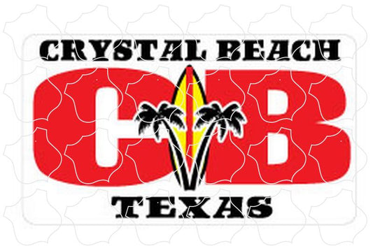 Crystal Beach, TX Fat Letters Surfboard & Palm Trees