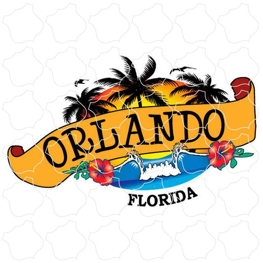 Orlando, Florida Wave & Palm Trees Scroll Banner