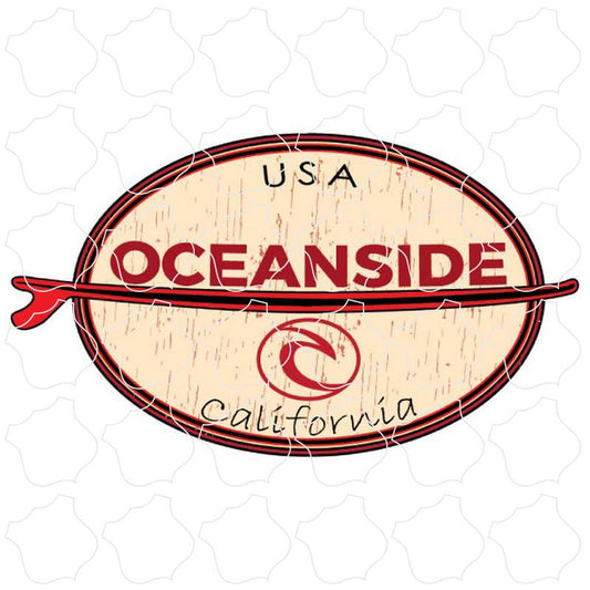 Oceanside, CA Wood Grain Surfboard Oval