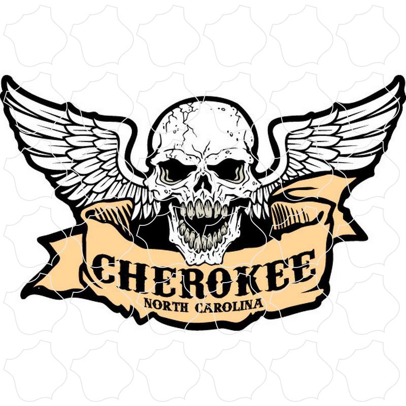 Cherokee, North Carolina Winged Banner Skull