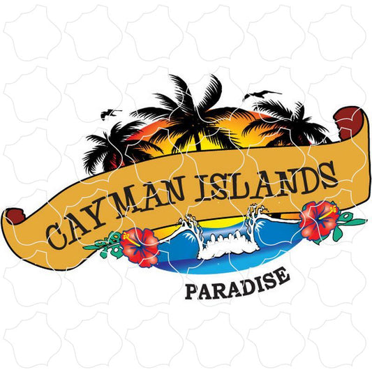 Cayman Islands Wave & Palm Trees Scroll Banner