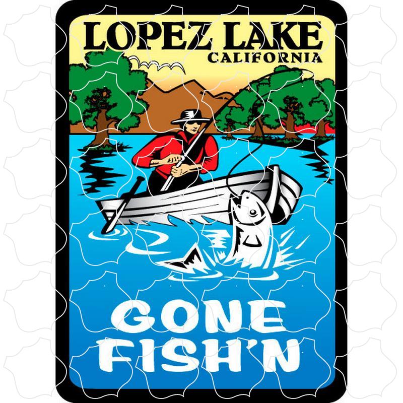 Lopez Lake, CA Vintage Gone Fishin Color Vertical