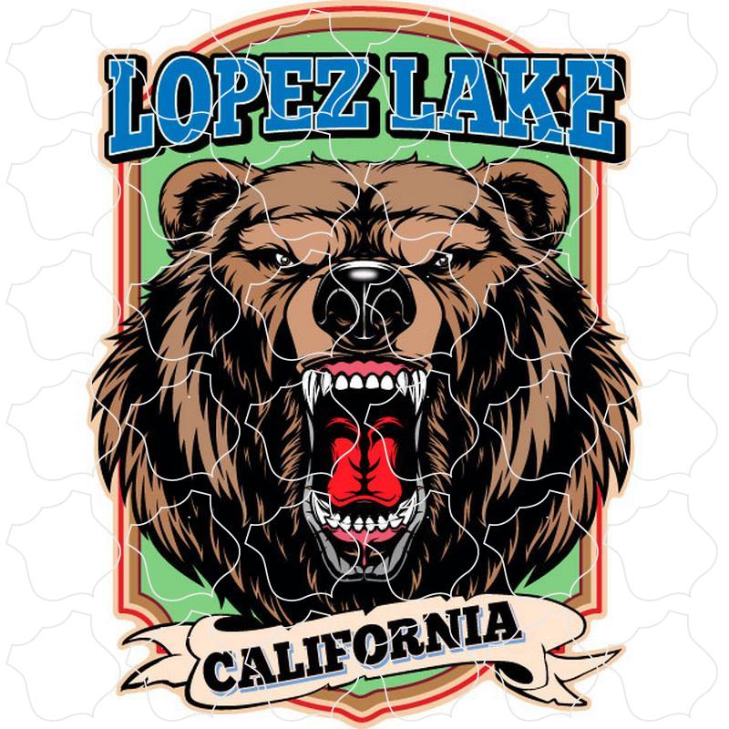 Lopez Lake, CA Framed Growling Bear Vertical