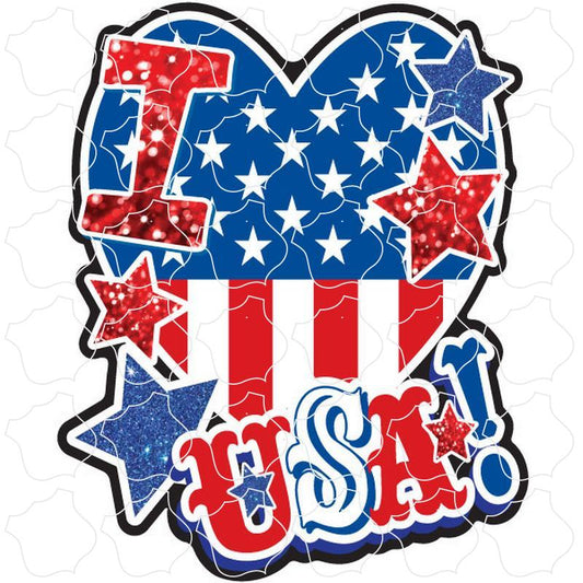 Novelty Glittering US Flag Heart