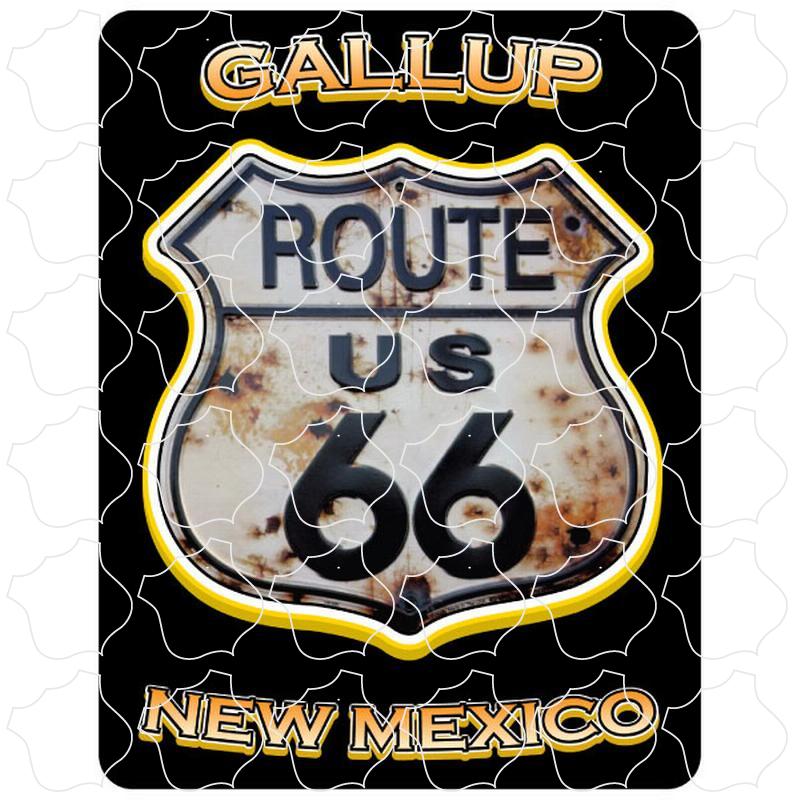 Gallup, NM Gold Text Rusty Route 66 Shield