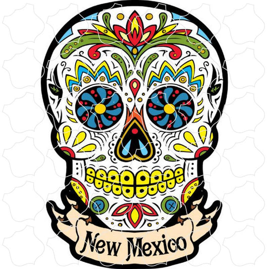 New Mexico White Banner Sugar Skull