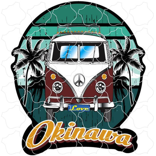 Okinawa Burgundy Bus Front Palms Circle