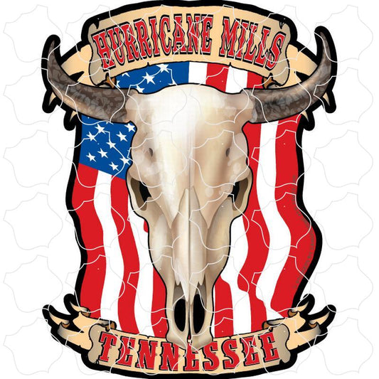 Hurricane Mills Tennessee Flag Steer Skull