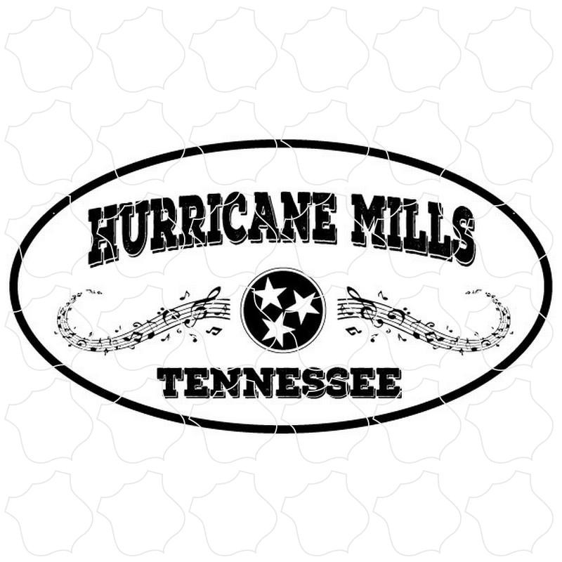 Hurricane Mills Tennessee Oval with Swirling Music Notes