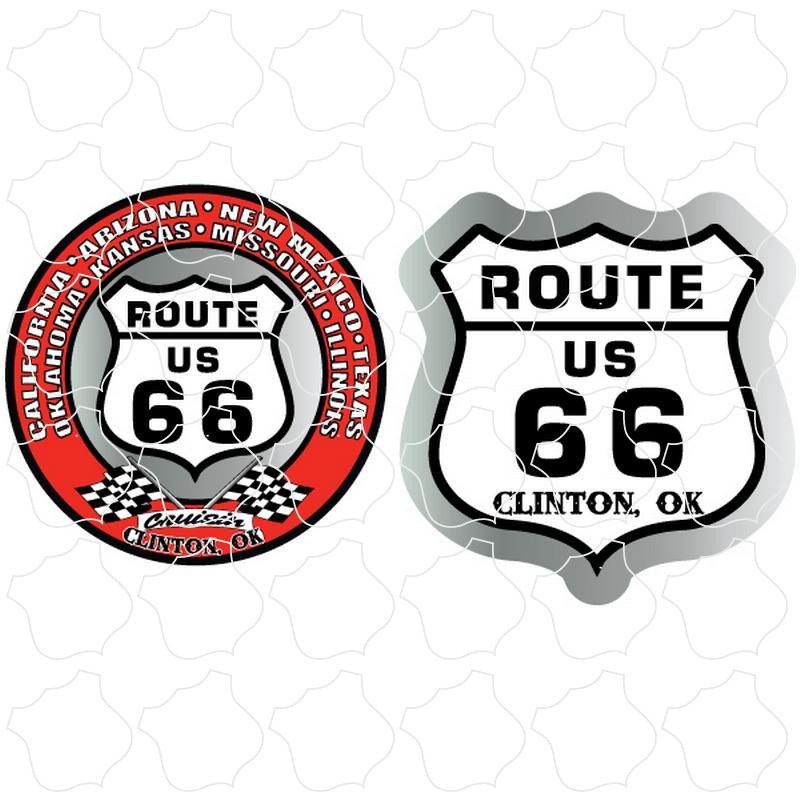 Clinton,OK Red Circle & Black White Shield 2 Up