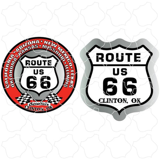 Clinton,OK Red Circle & Black White Shield 2 Up Sticker Sheet