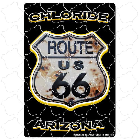 Chloride, Arizona Gold Text Rusty Route 66 Shield