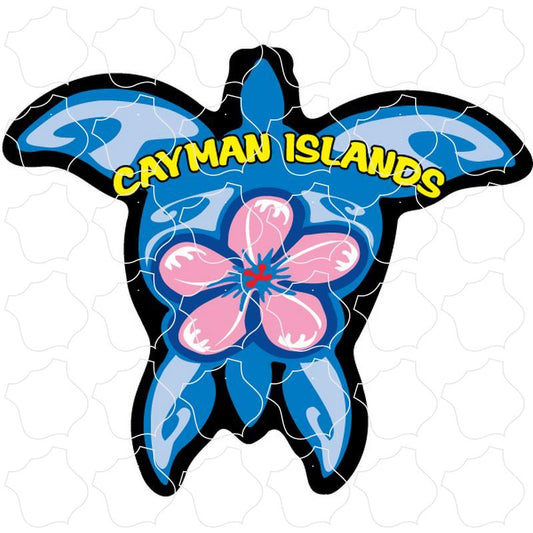 Cayman Islands B.W.I Blue Turtle with Pink Flower