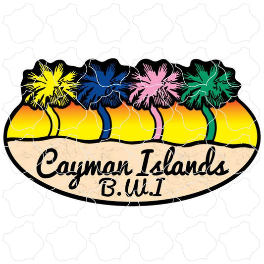 Cayman Islands B.W.I 4 Colored Palm Trees